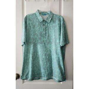 Tori Richard Honolulu Mens‎ Polo Shirt Aqua tropical trees and monkeys Graphic L